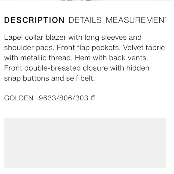 ZARA ZW COLLECTION GOLDEN METALLIC THREAD VELVET BLAZER WITH BELT πππ - Picture 6 of 8